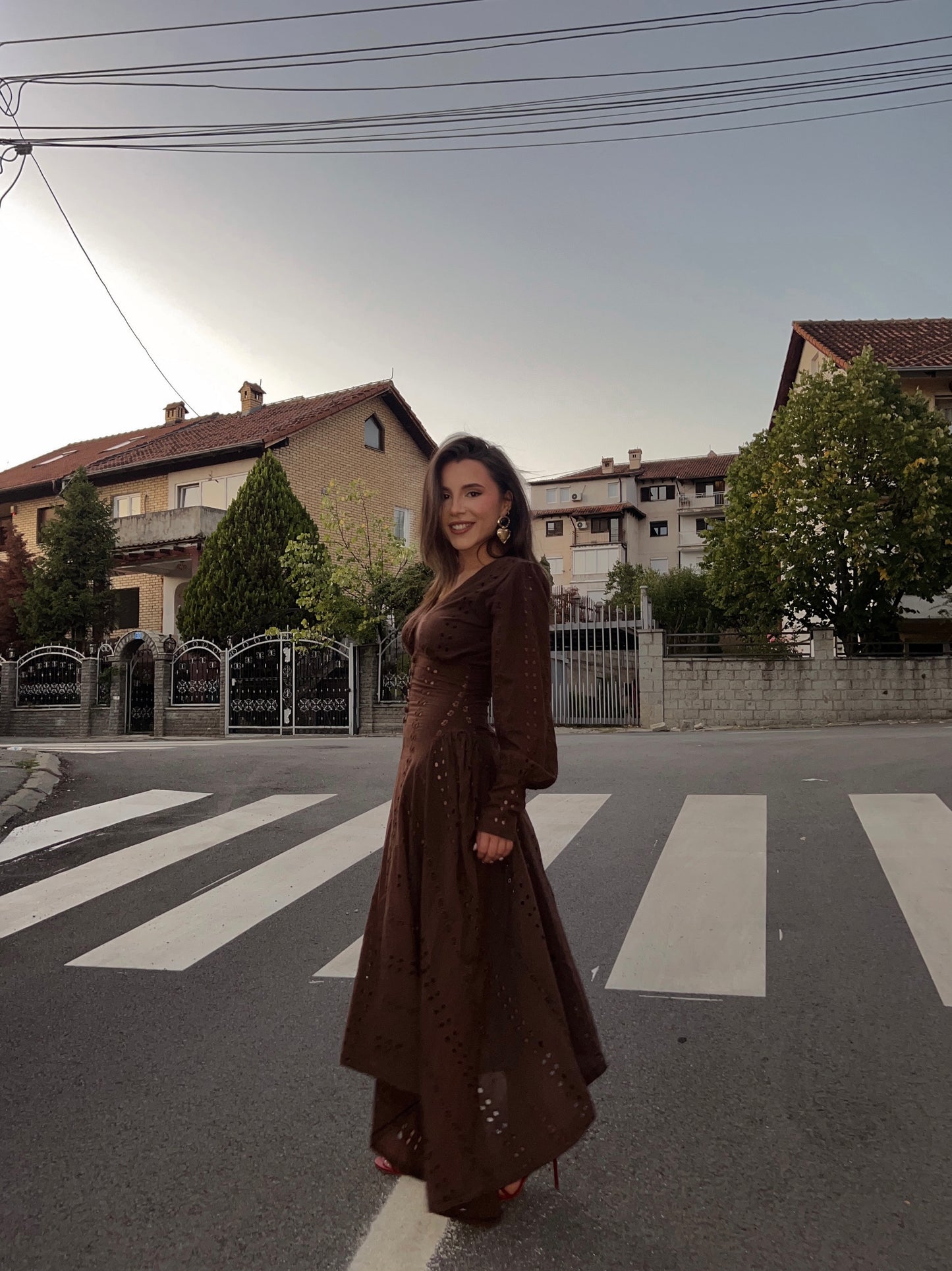 Brown Eyelet Maxi Dress