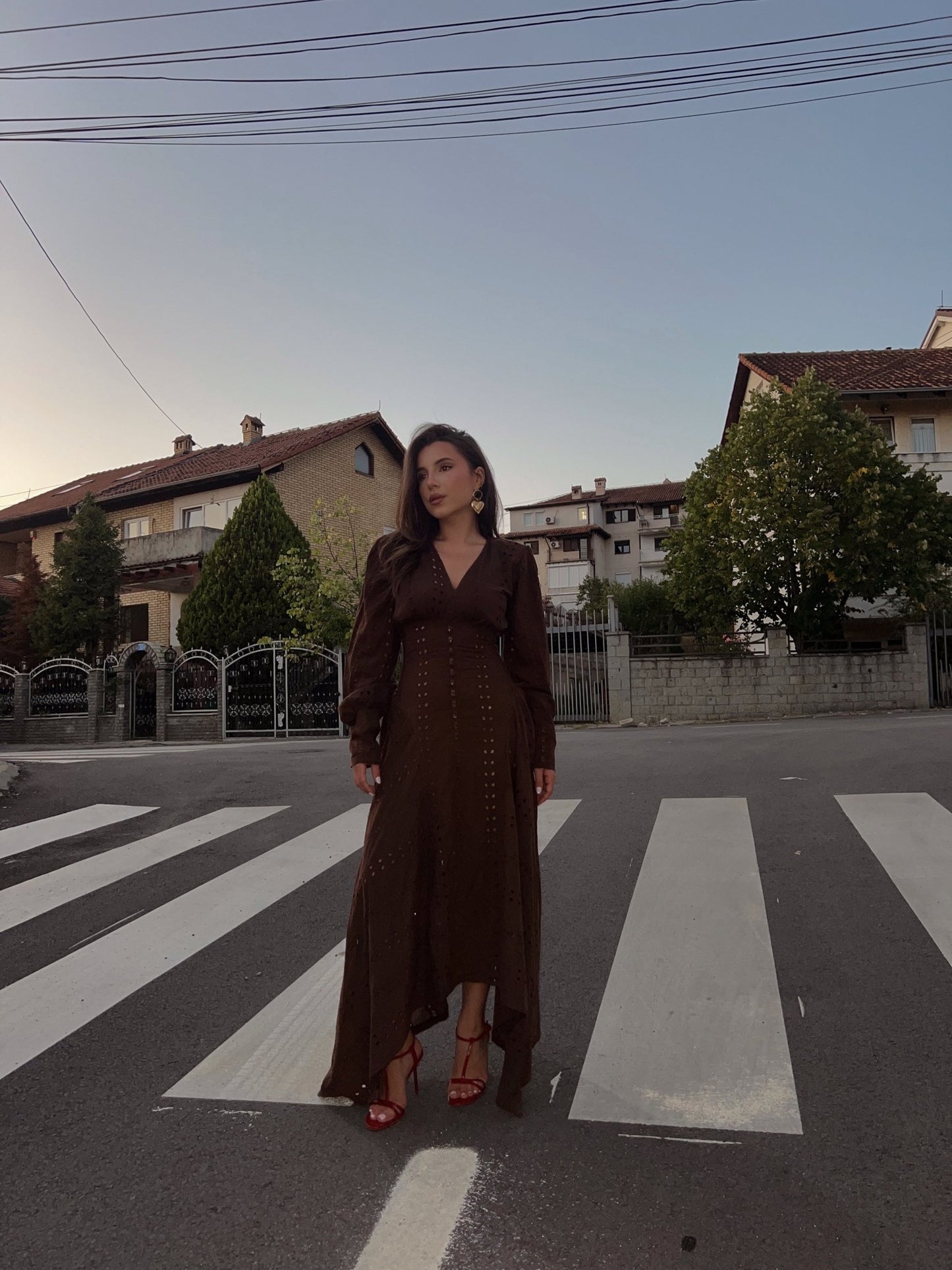 Brown Eyelet Maxi Dress - BETTINA