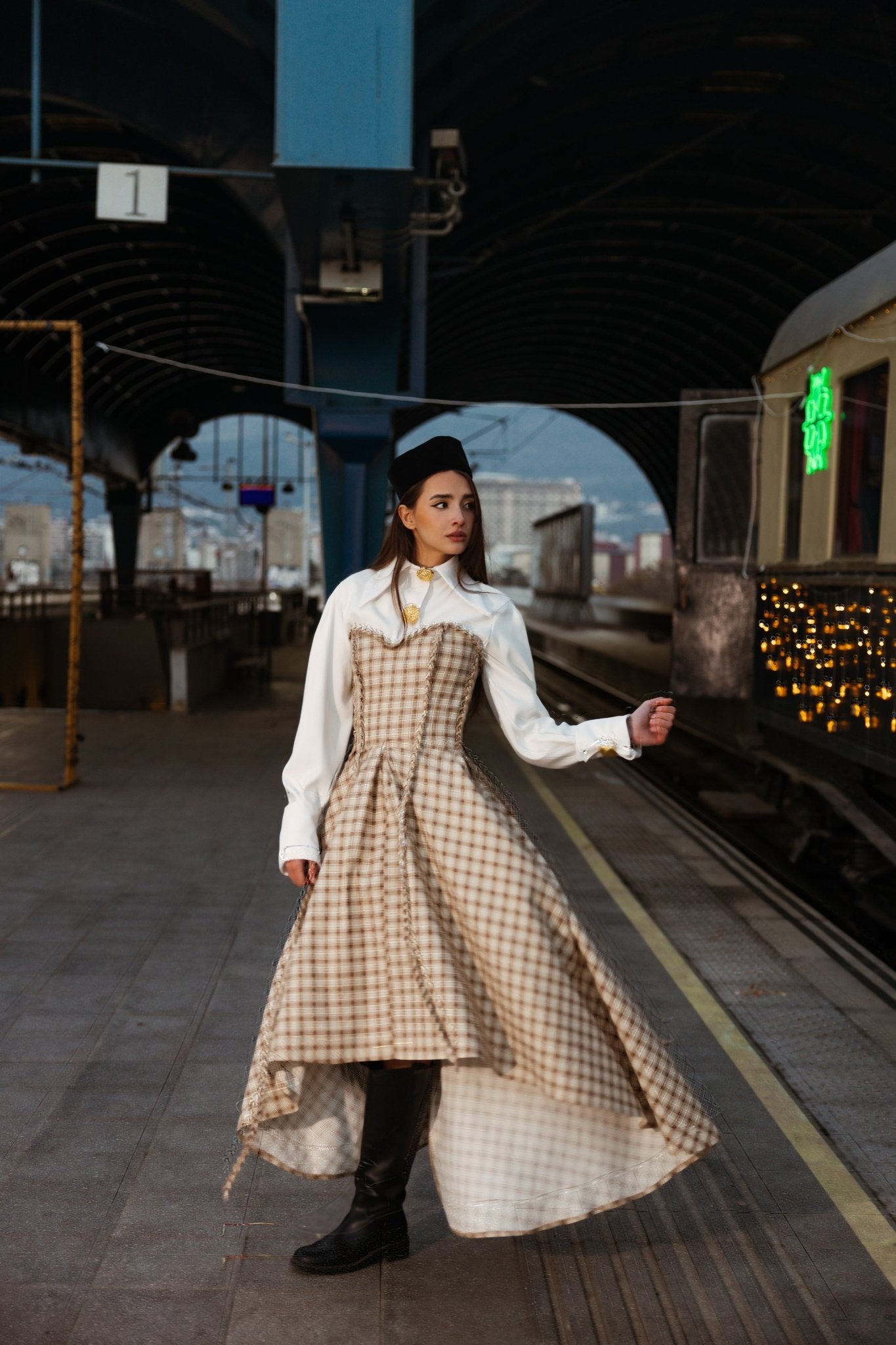 Elodie Cream Plaid Maxi - BETTINA