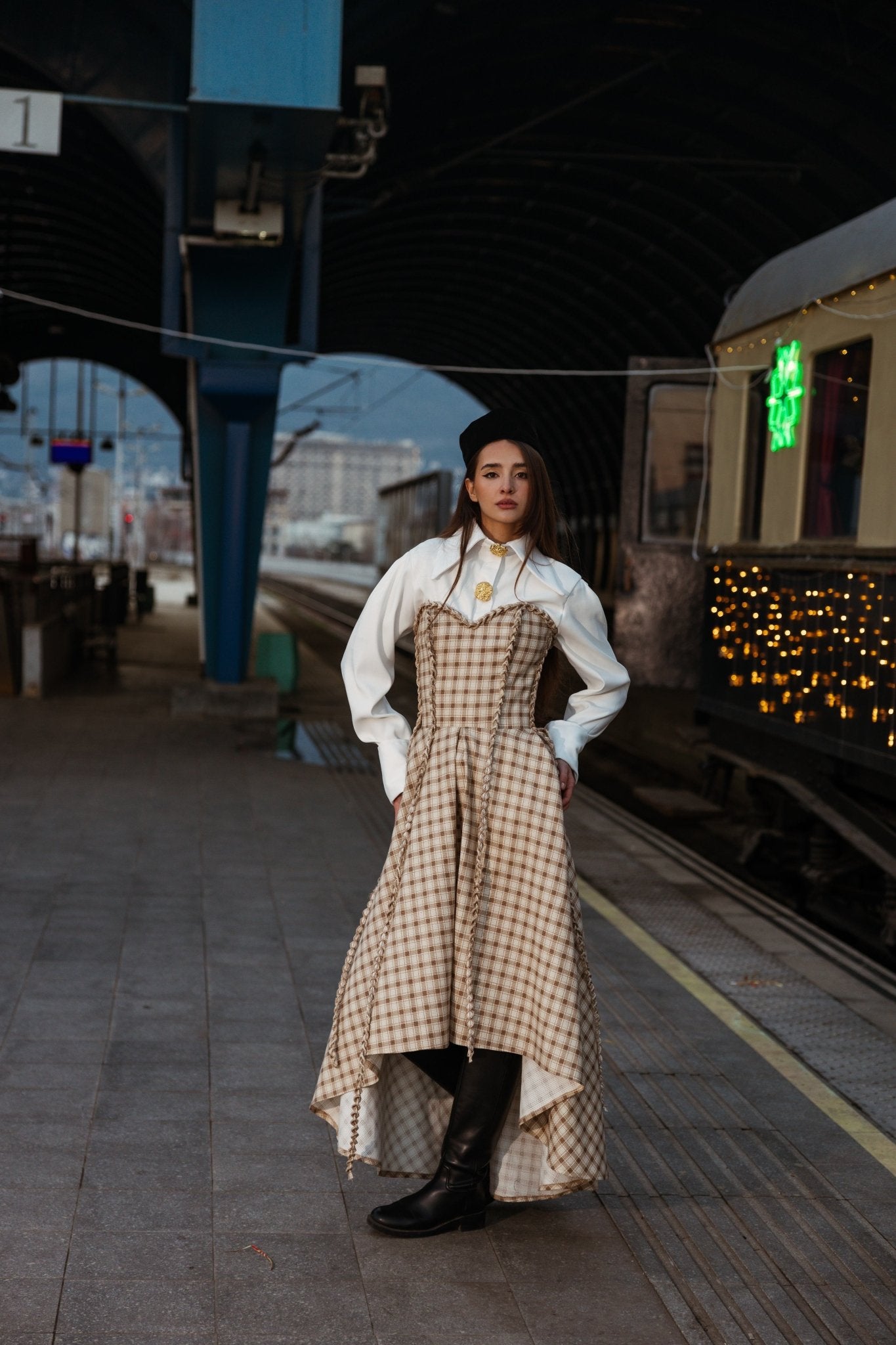 Elodie Cream Plaid Maxi - BETTINA