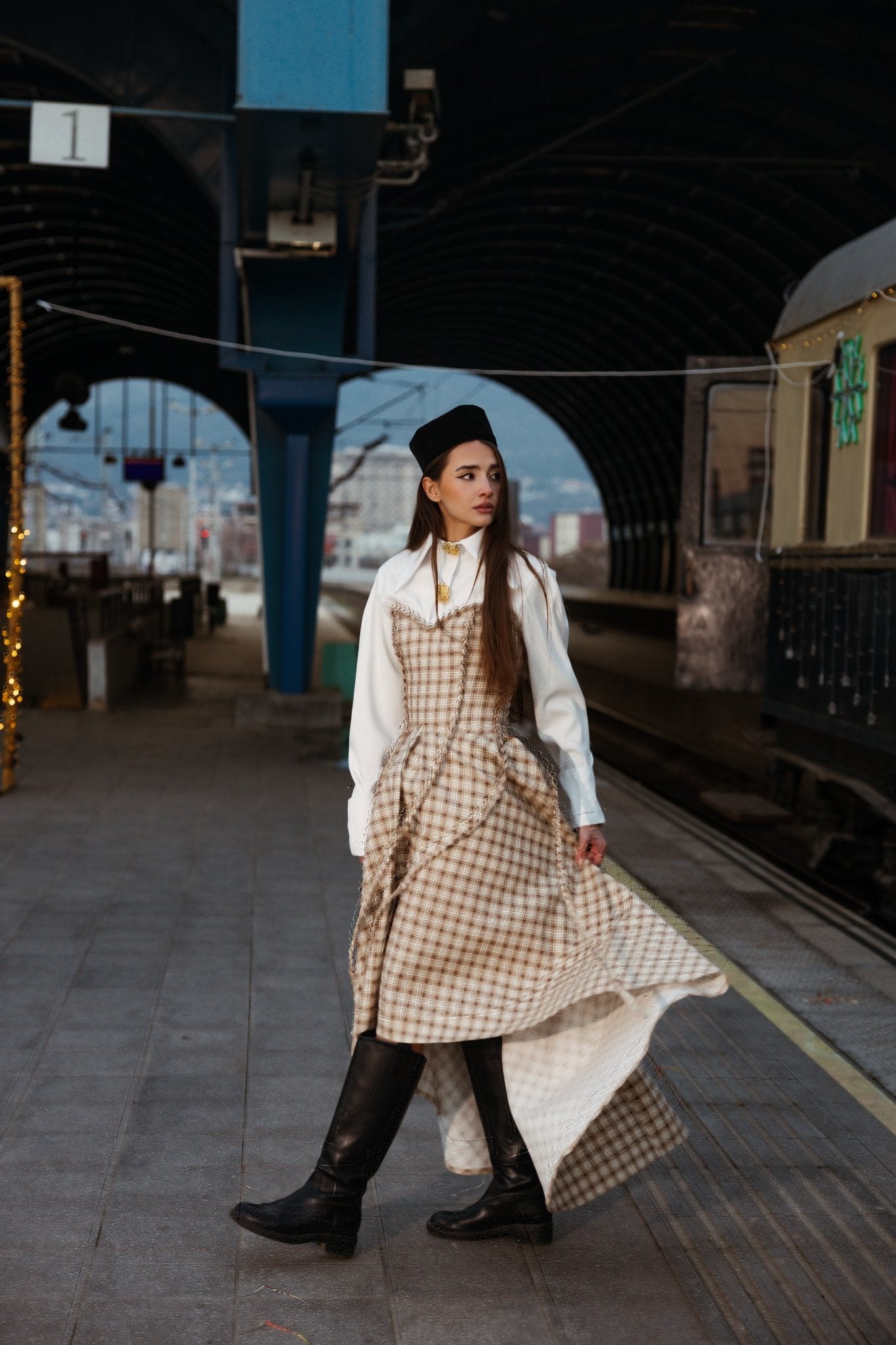 Elodie Cream Plaid Maxi - BETTINA