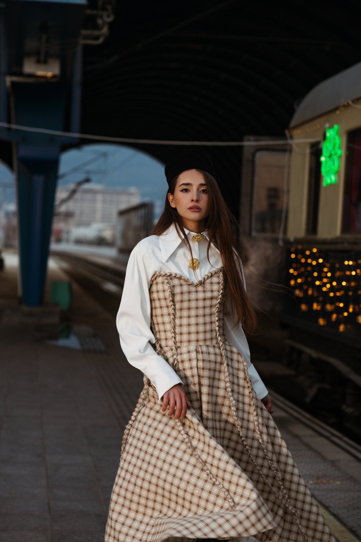 Elodie Cream Plaid Maxi - BETTINA