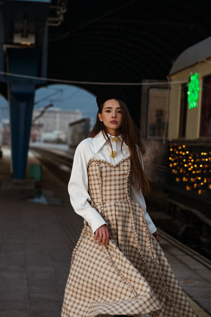 Elodie Cream Plaid Maxi - BETTINA