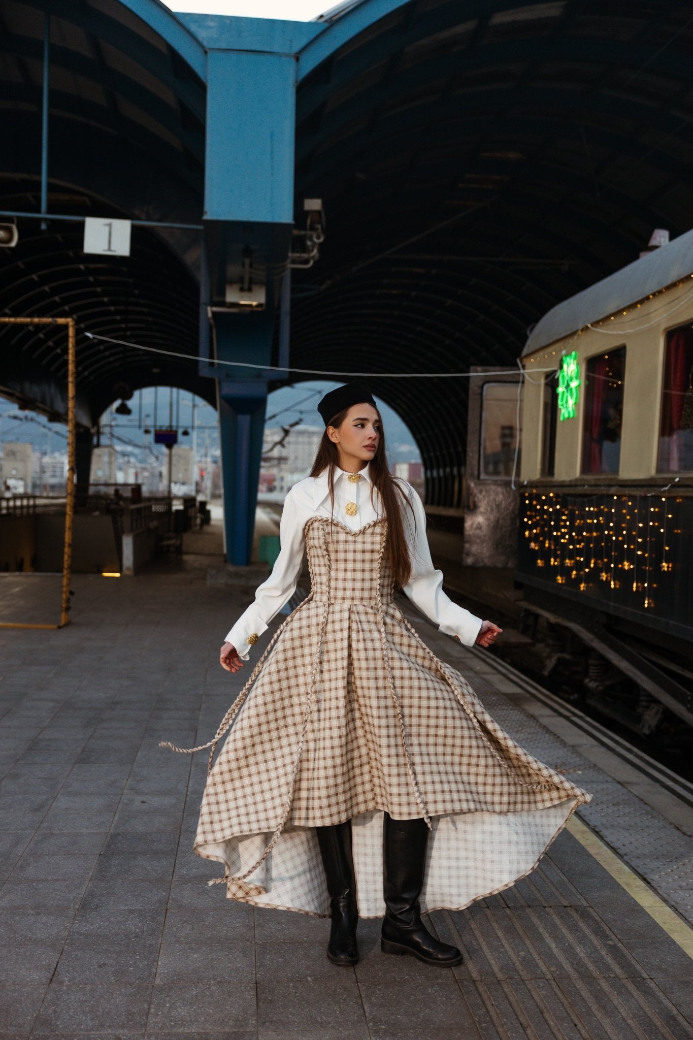 Elodie Cream Plaid Maxi - BETTINA