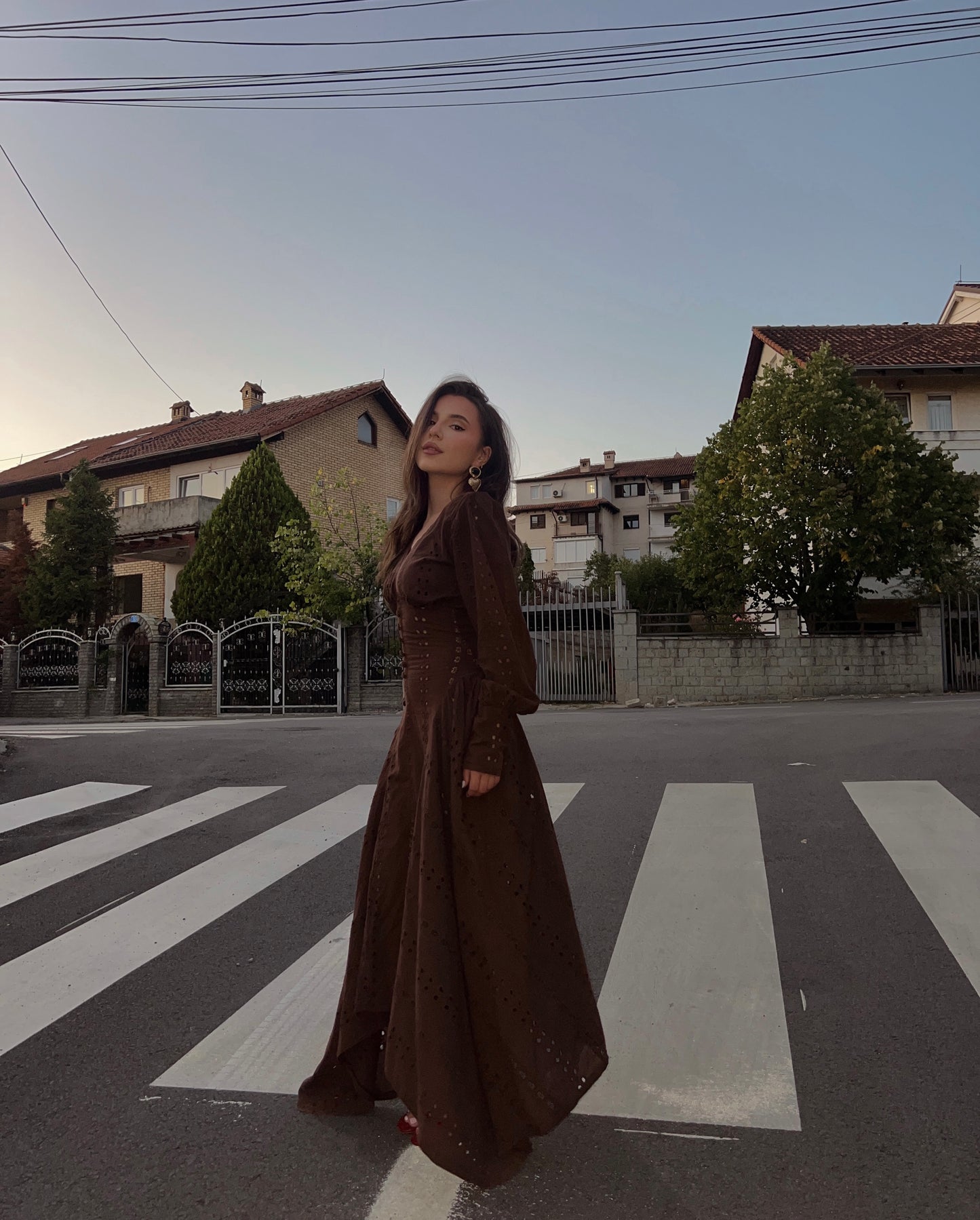 Brown Eyelet Maxi Dress