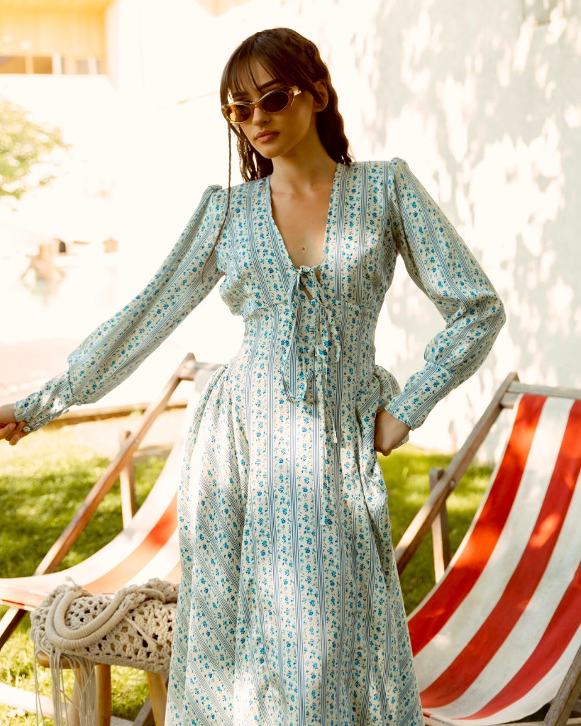 SOLÉ Céleste blue floral stripe maxi dress by BETTINA